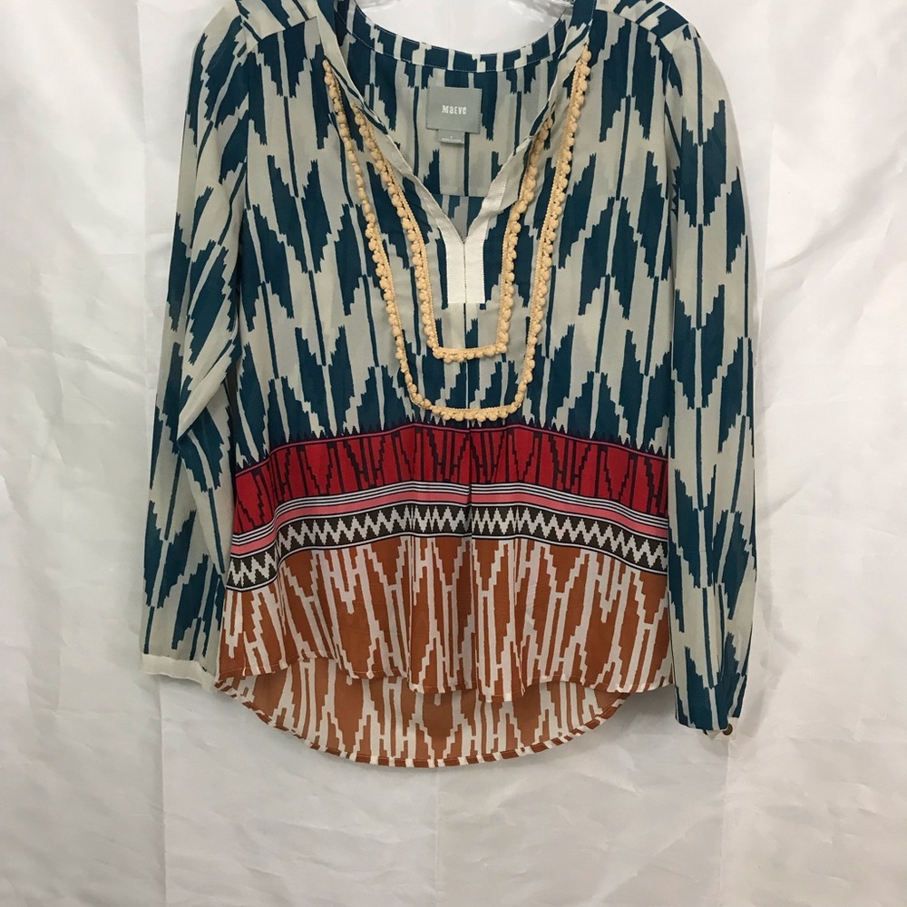 ANTHROPOLOGIE MAEVE SZ 4 AZTEC BLOUSE TUNIC - Picture 2 of 5
